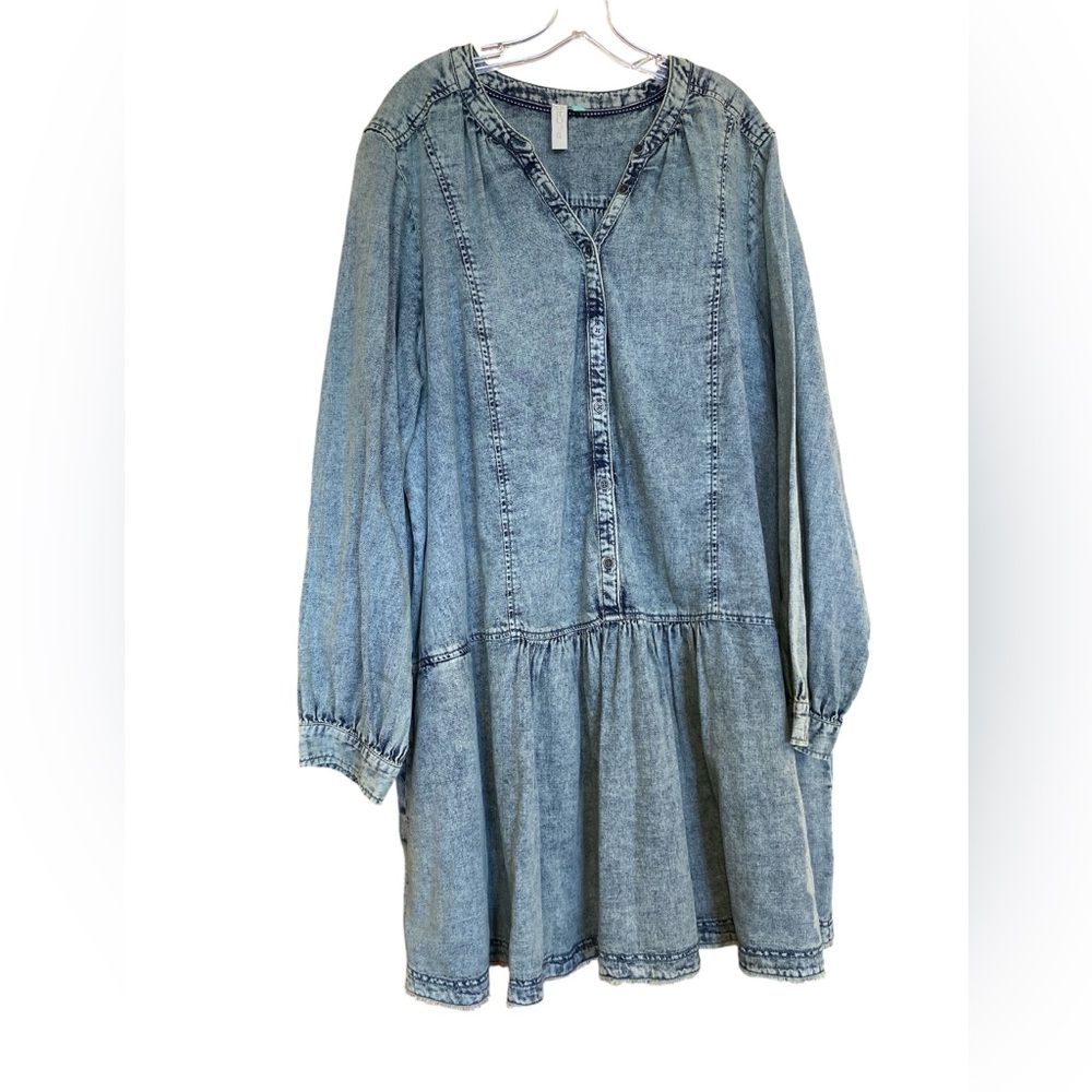 Pilcro Light Blue Denim Dress with Fringe Trim